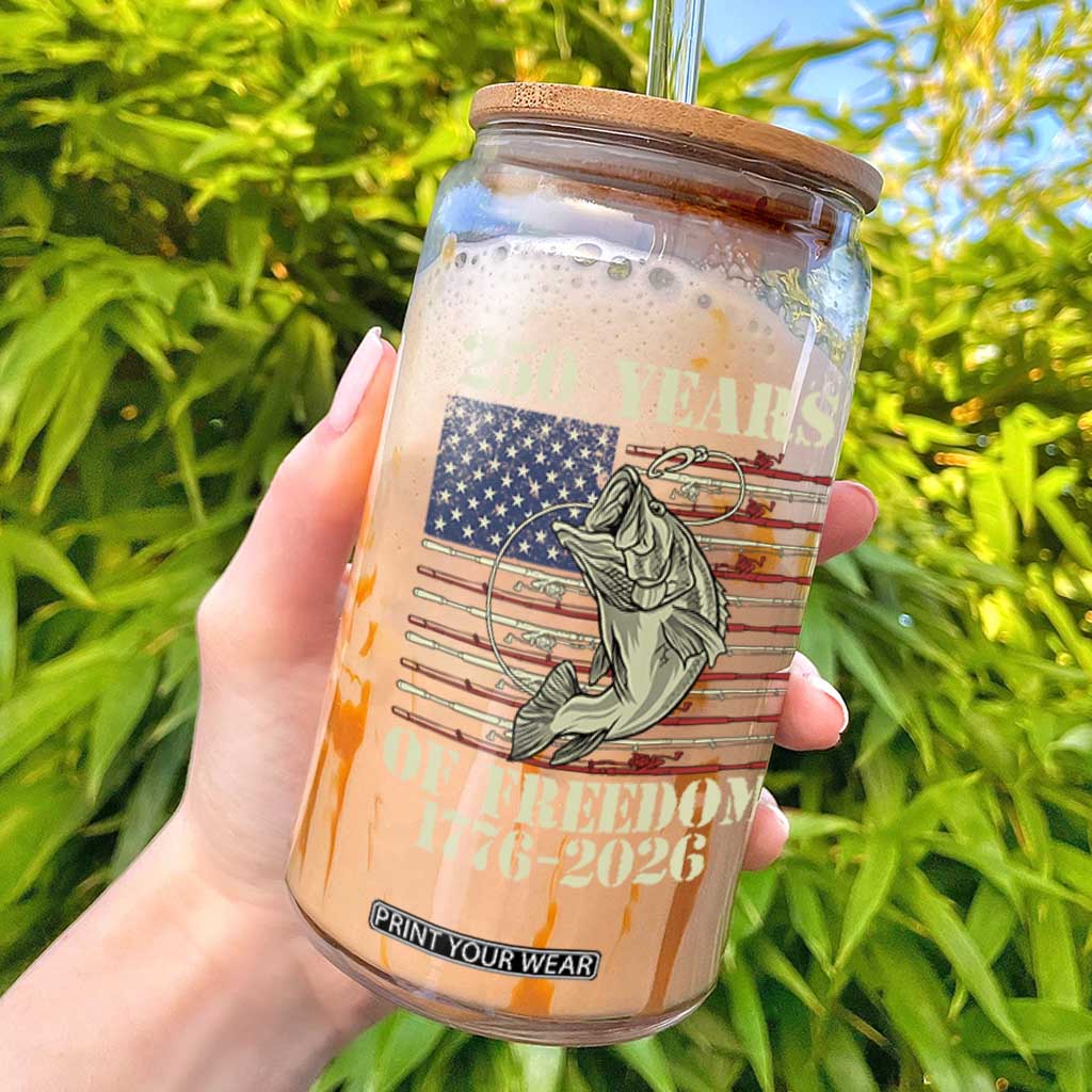 America 250th Bass Fishing American Flag Glass Can