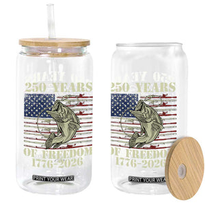 America 250th Bass Fishing American Flag Glass Can