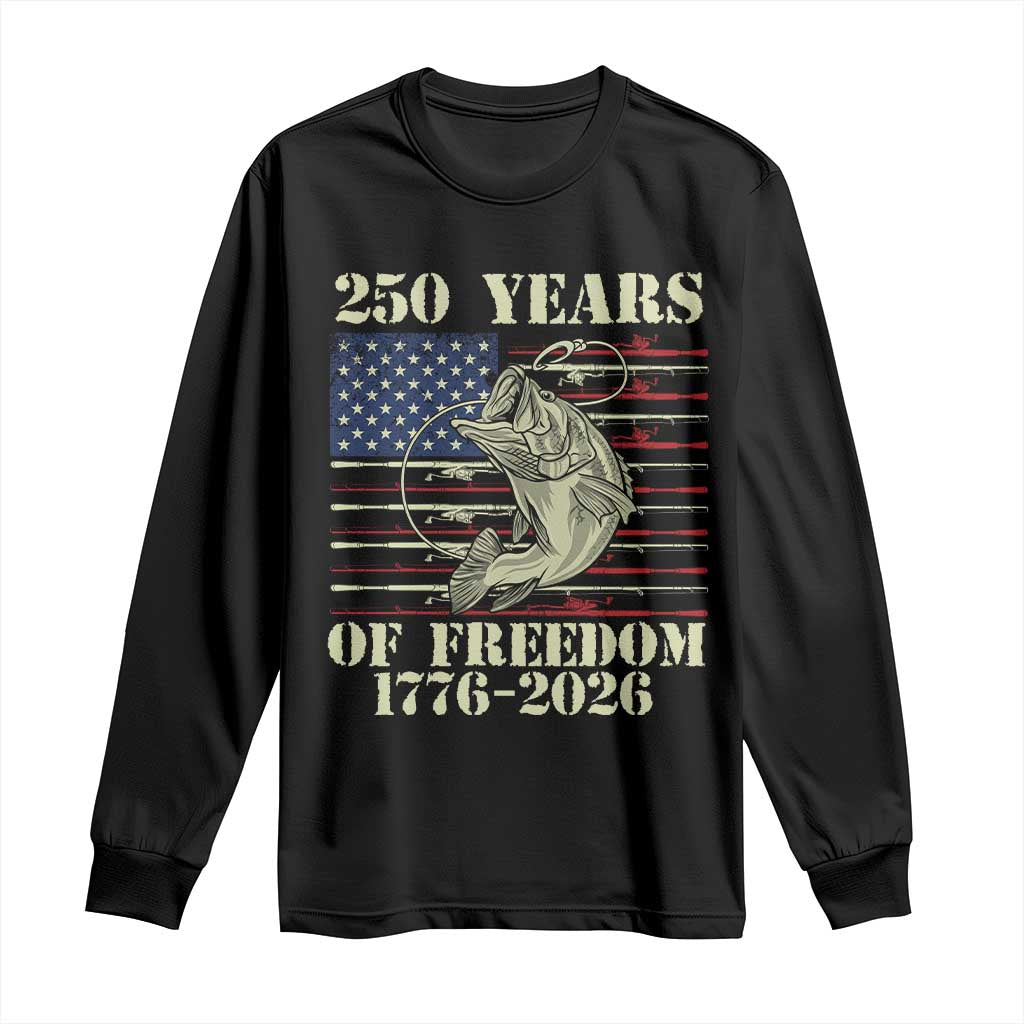 America 250th Bass Fishing American Flag Long Sleeve Shirt TS14 Black Print Your Wear