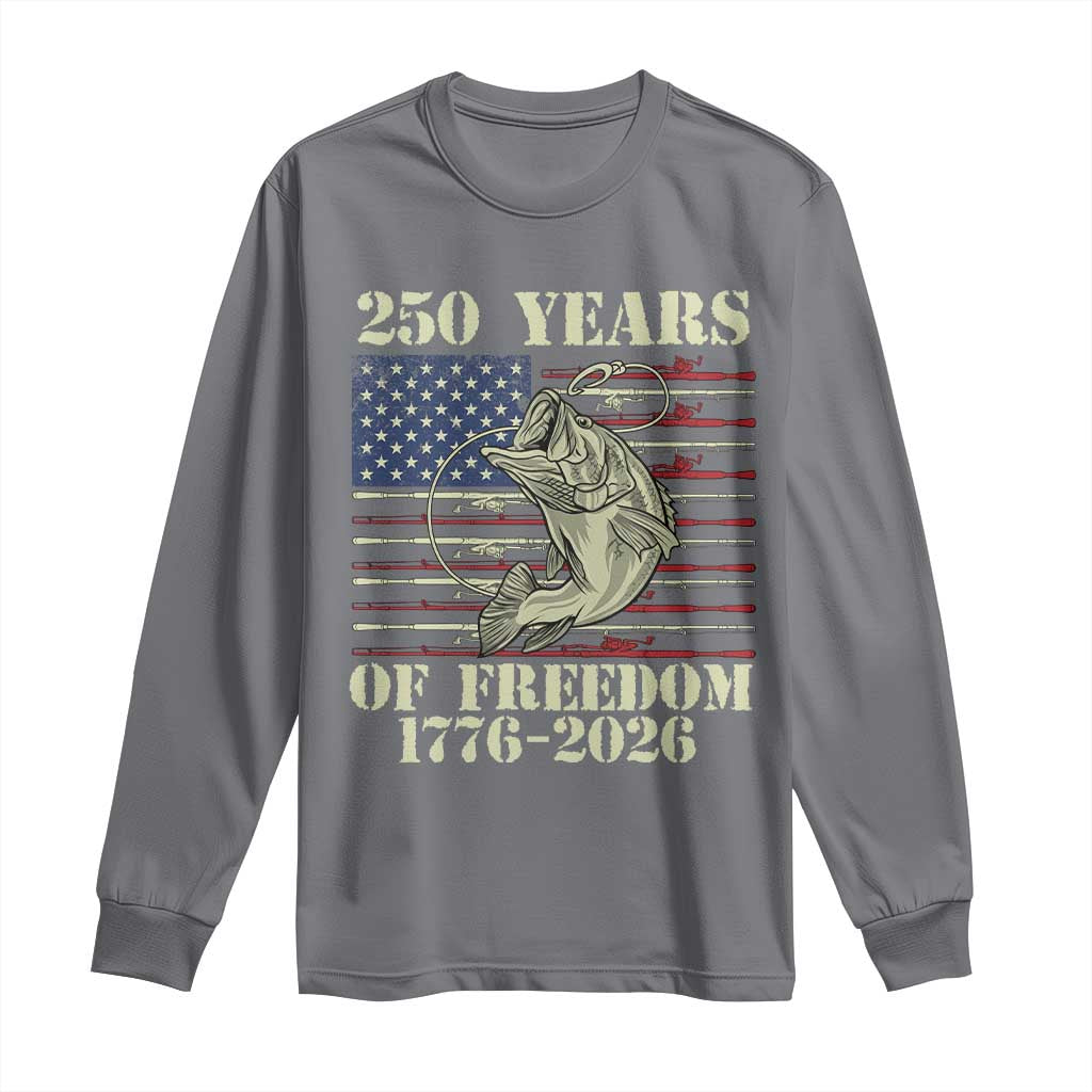 250th Anniversary USA Bass Fishing American Flag Long Sleeve Shirt TS14 Charcoal Print Your Wear