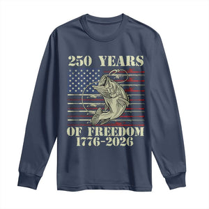 250th Anniversary USA Bass Fishing American Flag Long Sleeve Shirt TS14 Navy Print Your Wear