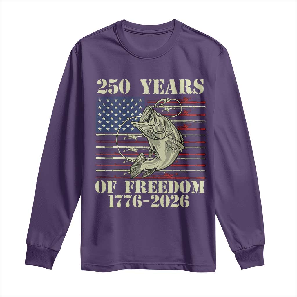 250th Anniversary USA Bass Fishing American Flag Long Sleeve Shirt TS14 Purple Print Your Wear