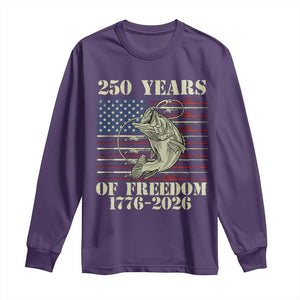 250th Anniversary USA Bass Fishing American Flag Long Sleeve Shirt TS14 Purple Print Your Wear