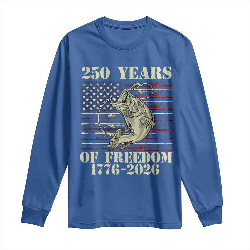 250th Anniversary USA Bass Fishing American Flag Long Sleeve Shirt TS14 Royal Blue Print Your Wear