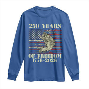 250th Anniversary USA Bass Fishing American Flag Long Sleeve Shirt TS14 Royal Blue Print Your Wear