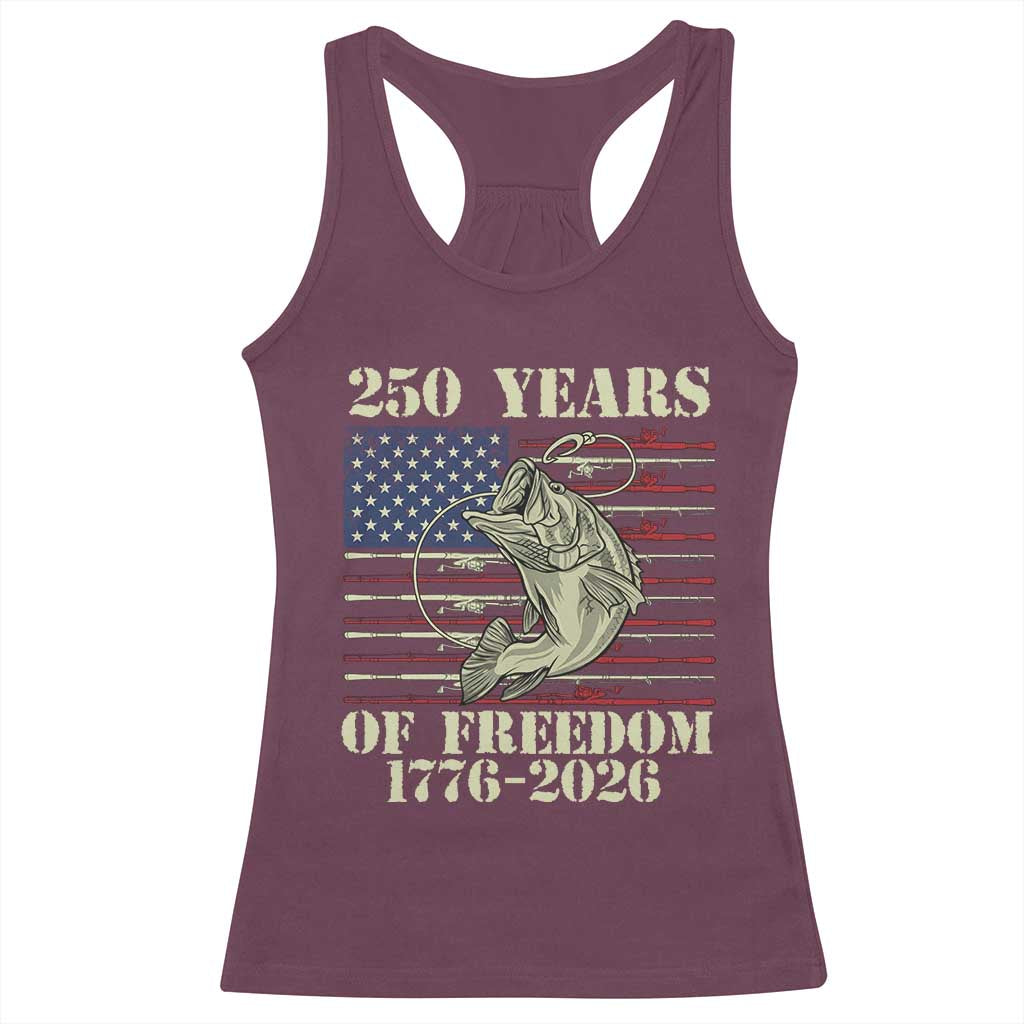 250th Anniversary USA Bass Fishing American Flag Racerback Tank Top TS14 Maroon Print Your Wear
