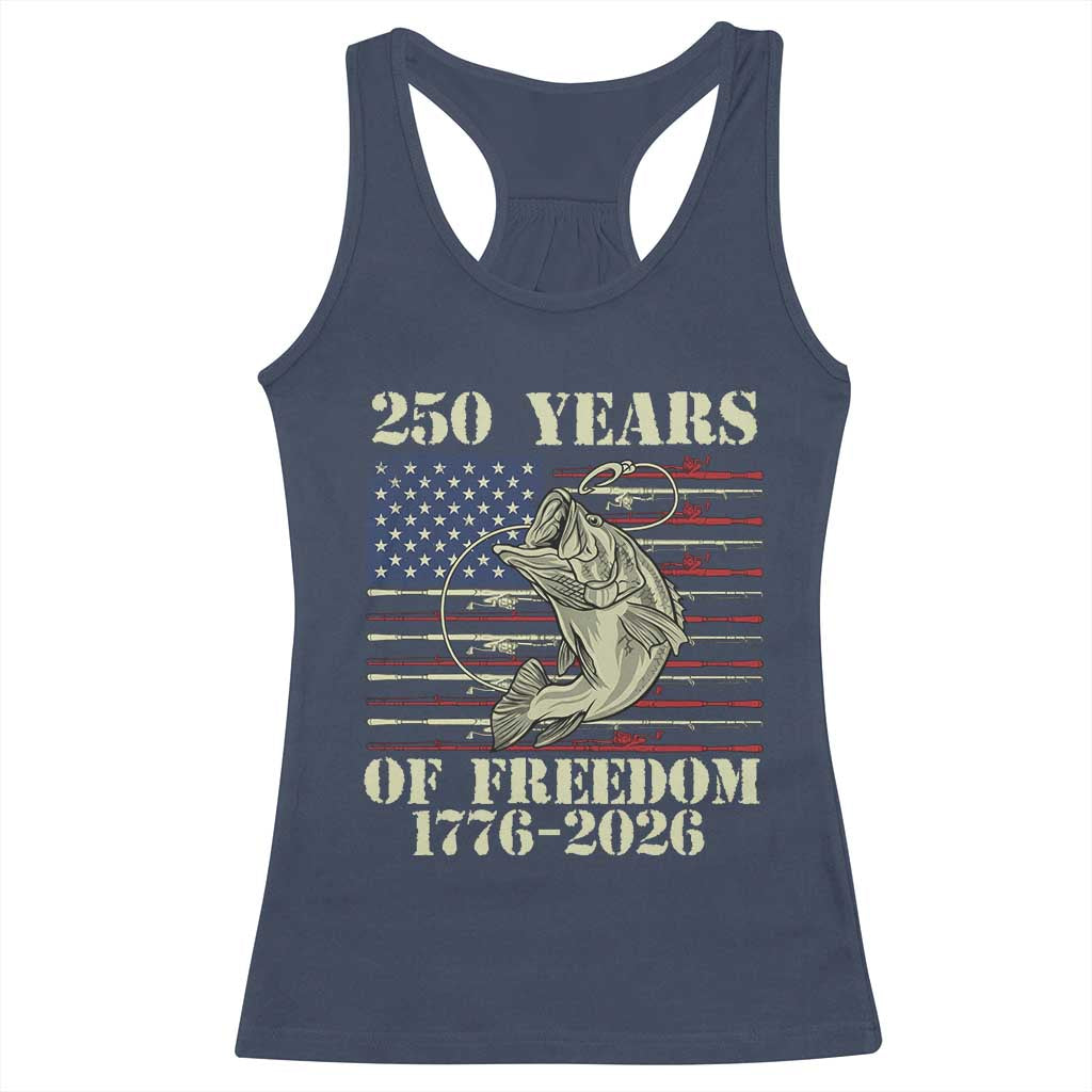 250th Anniversary USA Bass Fishing American Flag Racerback Tank Top TS14 Navy Print Your Wear
