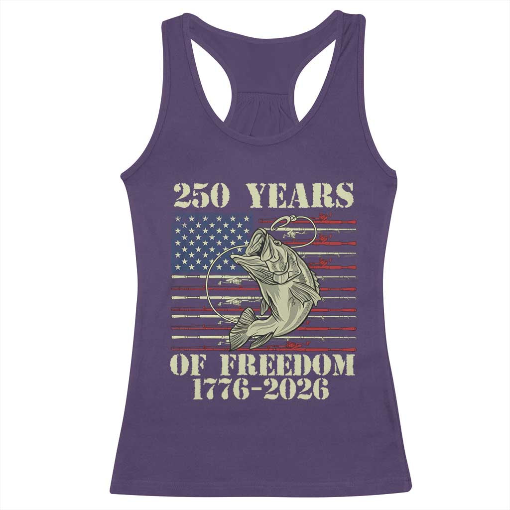 250th Anniversary USA Bass Fishing American Flag Racerback Tank Top TS14 Purple Print Your Wear