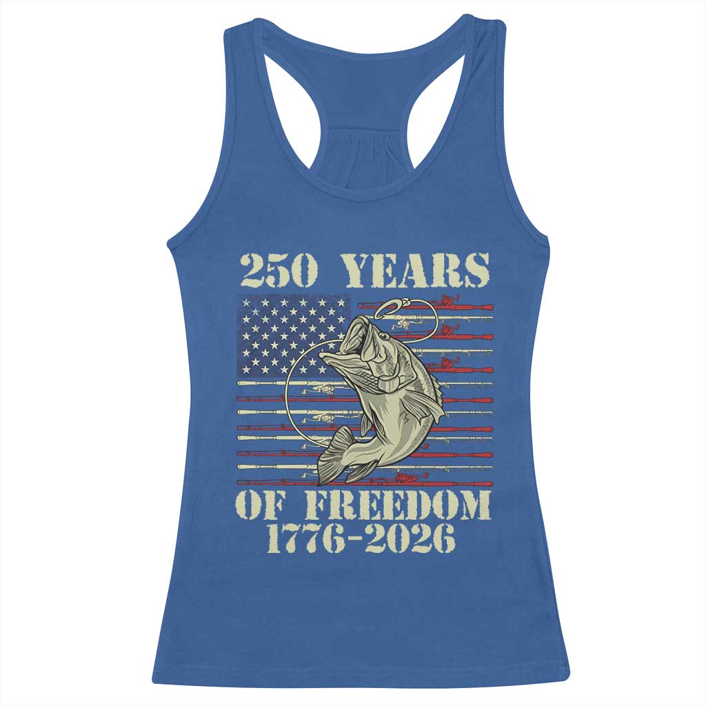 250th Anniversary USA Bass Fishing American Flag Racerback Tank Top TS14 Royal Blue Print Your Wear