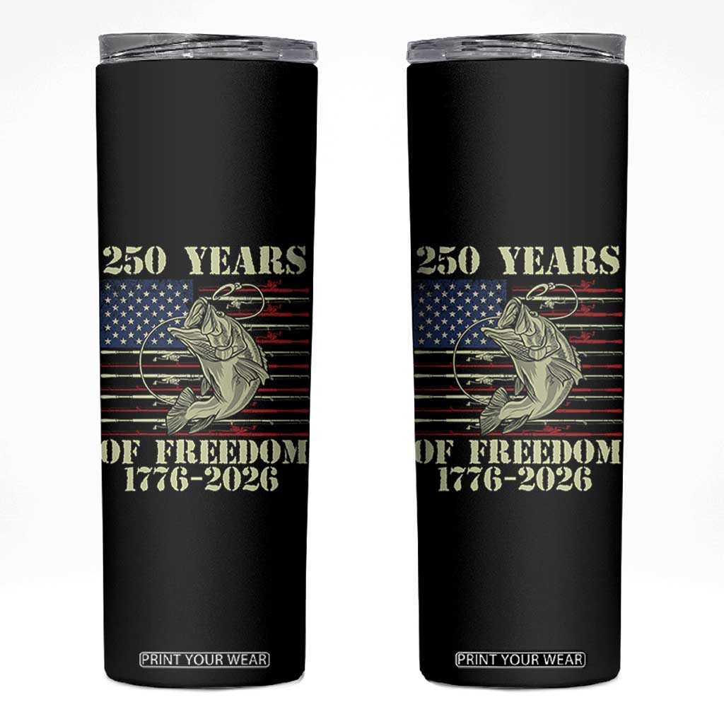 America 250th Bass Fishing American Flag Skinny Tumbler
