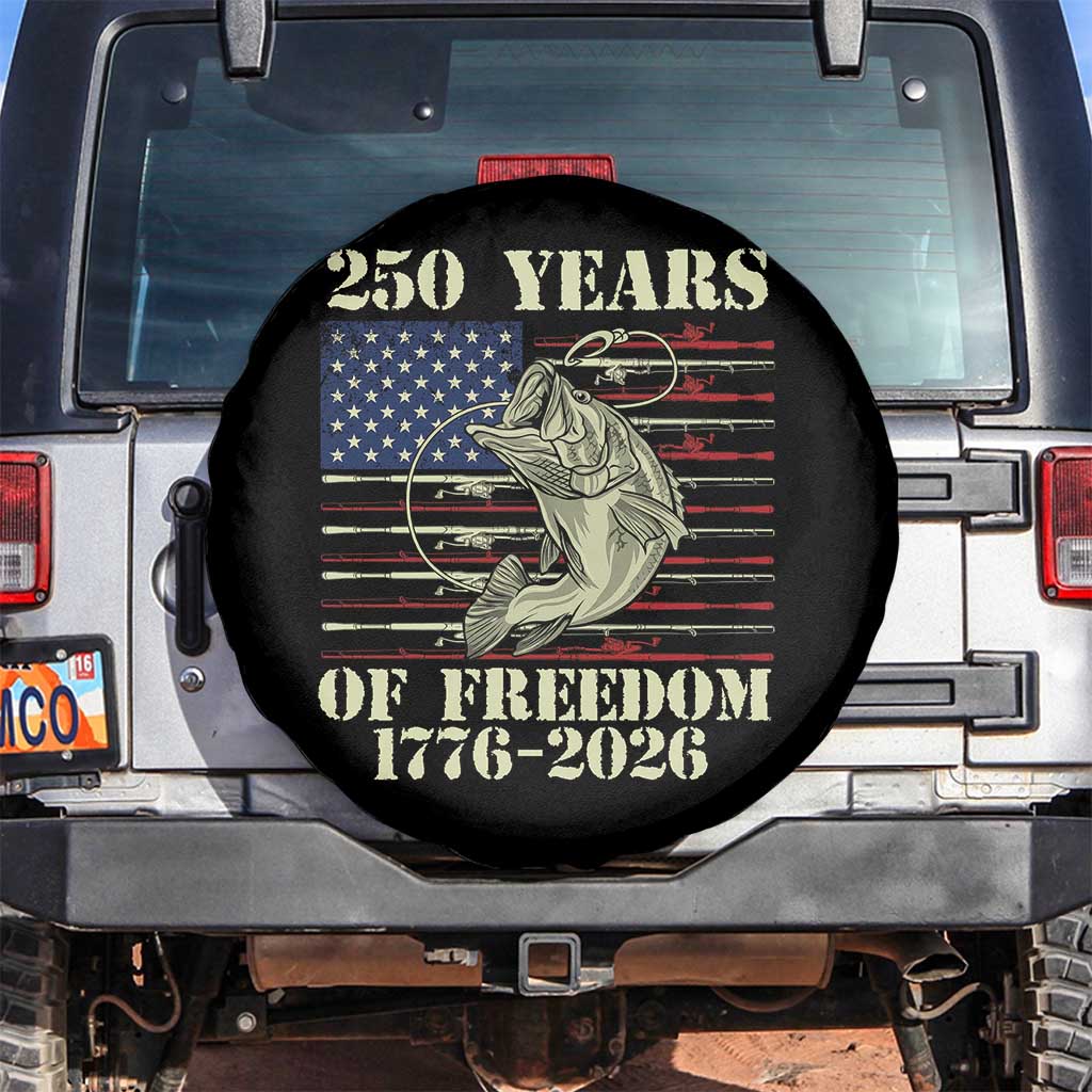 America 250th Bass Fishing American Flag Spare Tire Cover TS14 No hole Black Print Your Wear