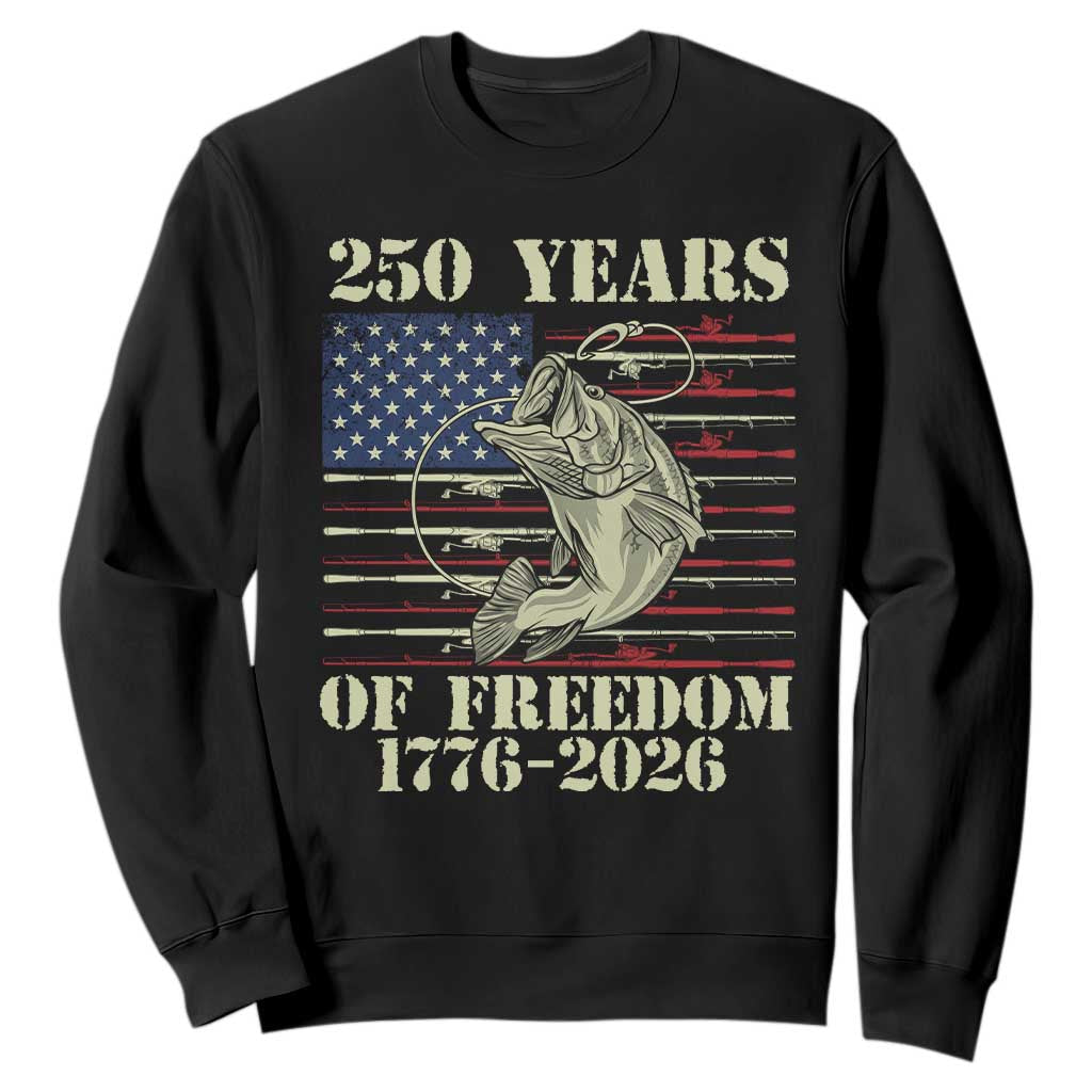 America 250th Bass Fishing American Flag Sweatshirt TS14 Black Print Your Wear