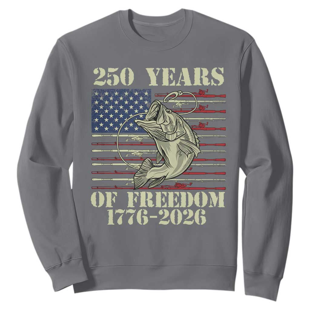 250th Anniversary USA Bass Fishing American Flag Sweatshirt TS14 Charcoal Print Your Wear