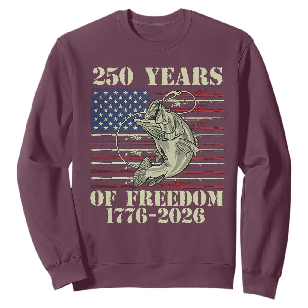 250th Anniversary USA Bass Fishing American Flag Sweatshirt TS14 Maroon Print Your Wear