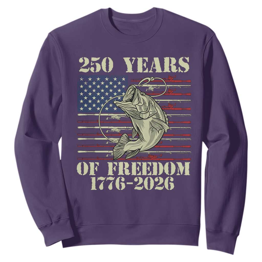 250th Anniversary USA Bass Fishing American Flag Sweatshirt TS14 Purple Print Your Wear