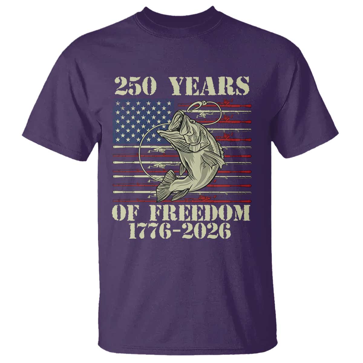 250th Anniversary USA Bass Fishing American Flag T Shirt TS14 Purple Print Your Wear