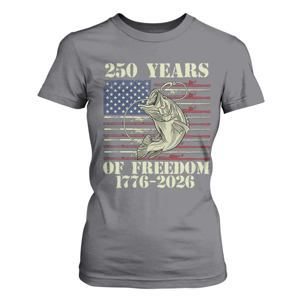 250th Anniversary USA Bass Fishing American Flag T Shirt For Women TS14 Charcoal Print Your Wear
