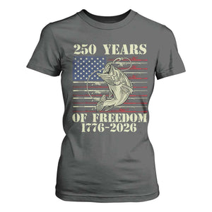 250th Anniversary USA Bass Fishing American Flag T Shirt For Women TS14 Dark Heather Print Your Wear