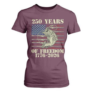 250th Anniversary USA Bass Fishing American Flag T Shirt For Women TS14 Maroon Print Your Wear