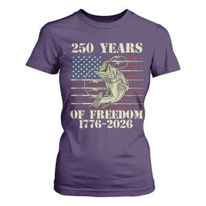 250th Anniversary USA Bass Fishing American Flag T Shirt For Women TS14 Purple Print Your Wear