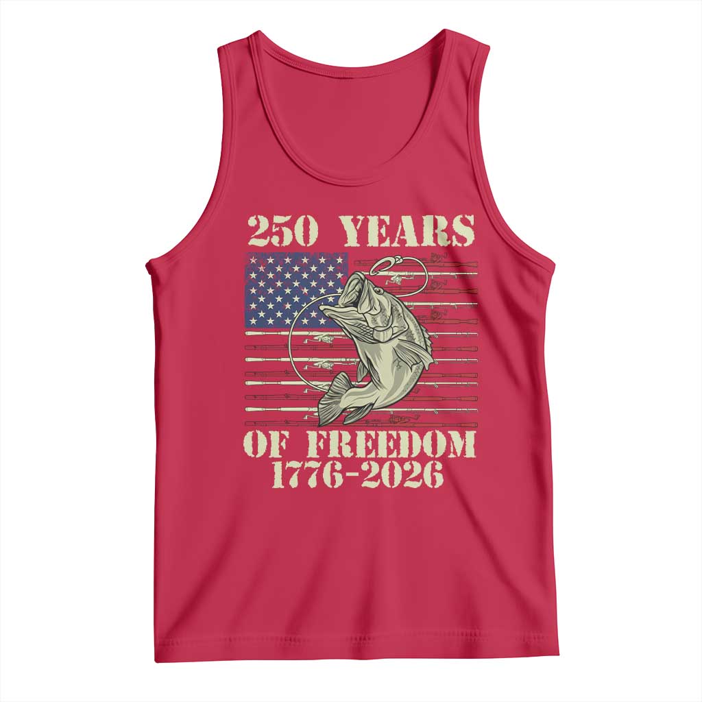 250th Anniversary USA Bass Fishing American Flag Tank Top TS14 Red Print Your Wear
