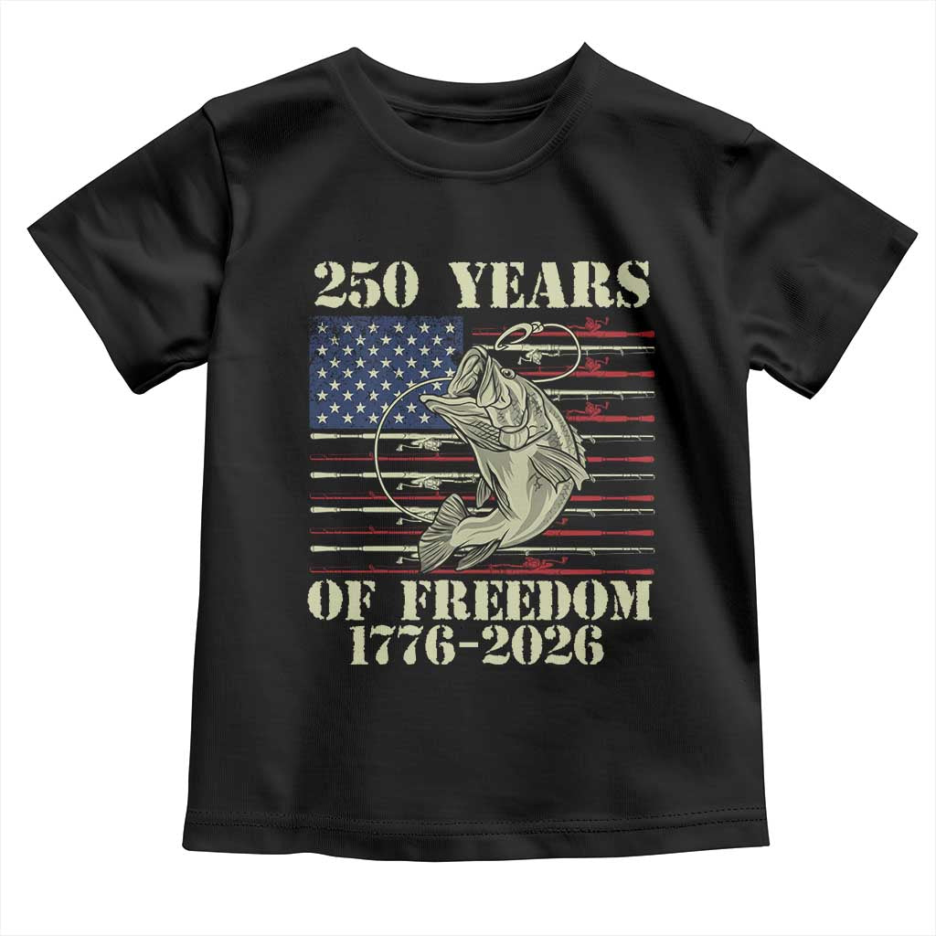 America 250th Bass Fishing American Flag Toddler T Shirt TS14 Black Print Your Wear