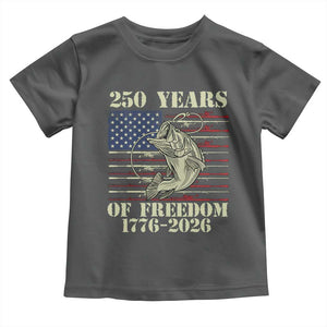 250th Anniversary USA Bass Fishing American Flag Toddler T Shirt TS14 Dark Heather Print Your Wear