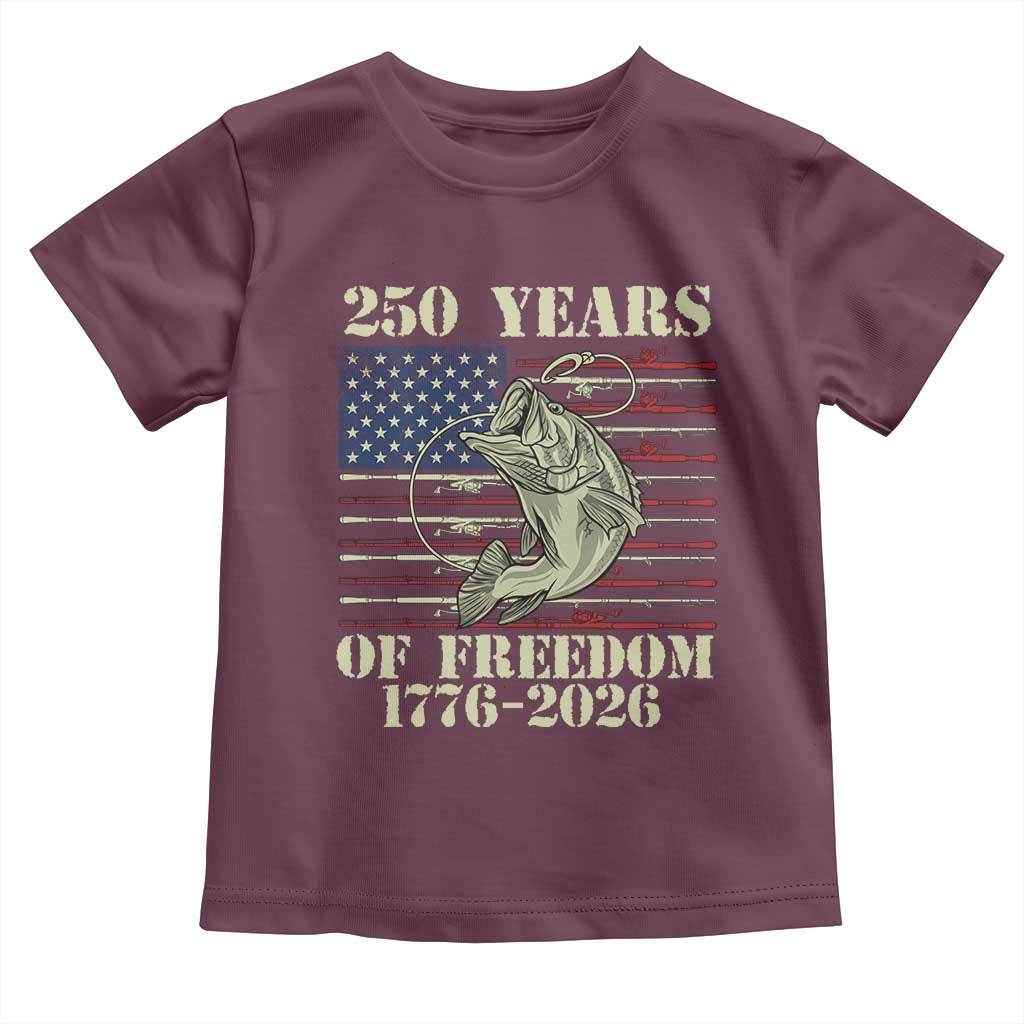250th Anniversary USA Bass Fishing American Flag Toddler T Shirt TS14 Maroon Print Your Wear
