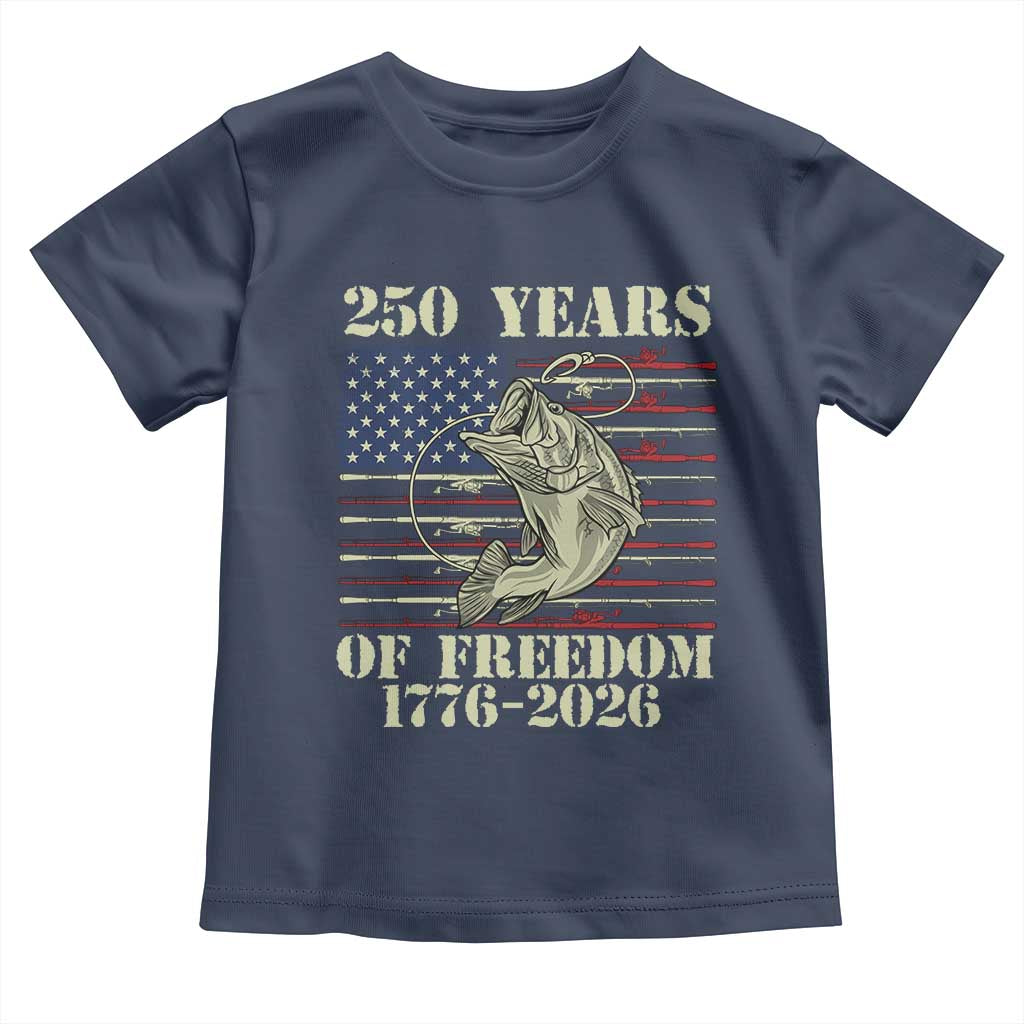 250th Anniversary USA Bass Fishing American Flag Toddler T Shirt TS14 Navy Print Your Wear