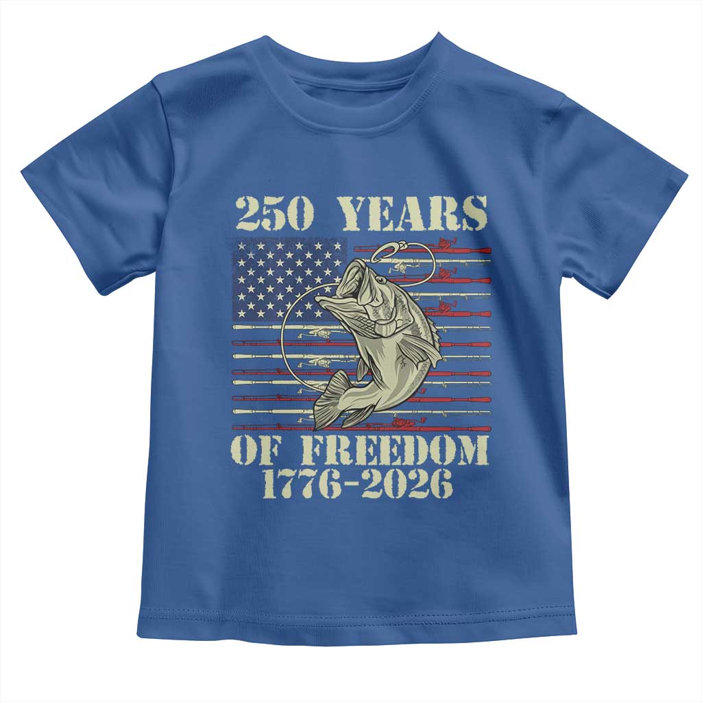 250th Anniversary USA Bass Fishing American Flag Toddler T Shirt TS14 Royal Blue Print Your Wear