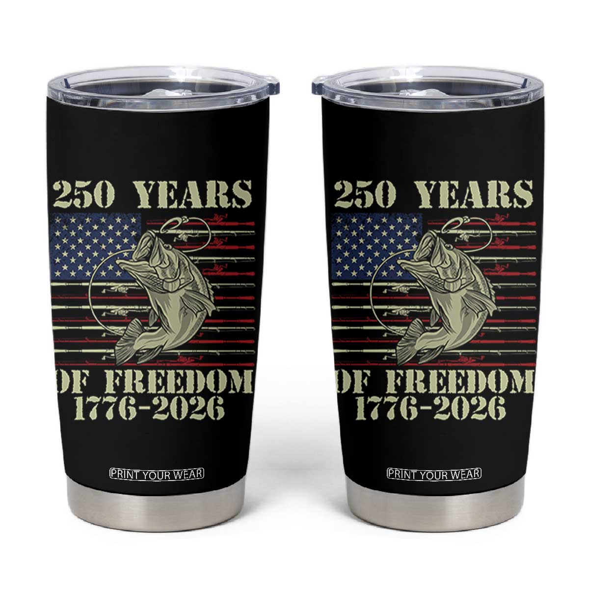 America 250th Bass Fishing American Flag Tumbler Cup TS14 Black Print Your Wear