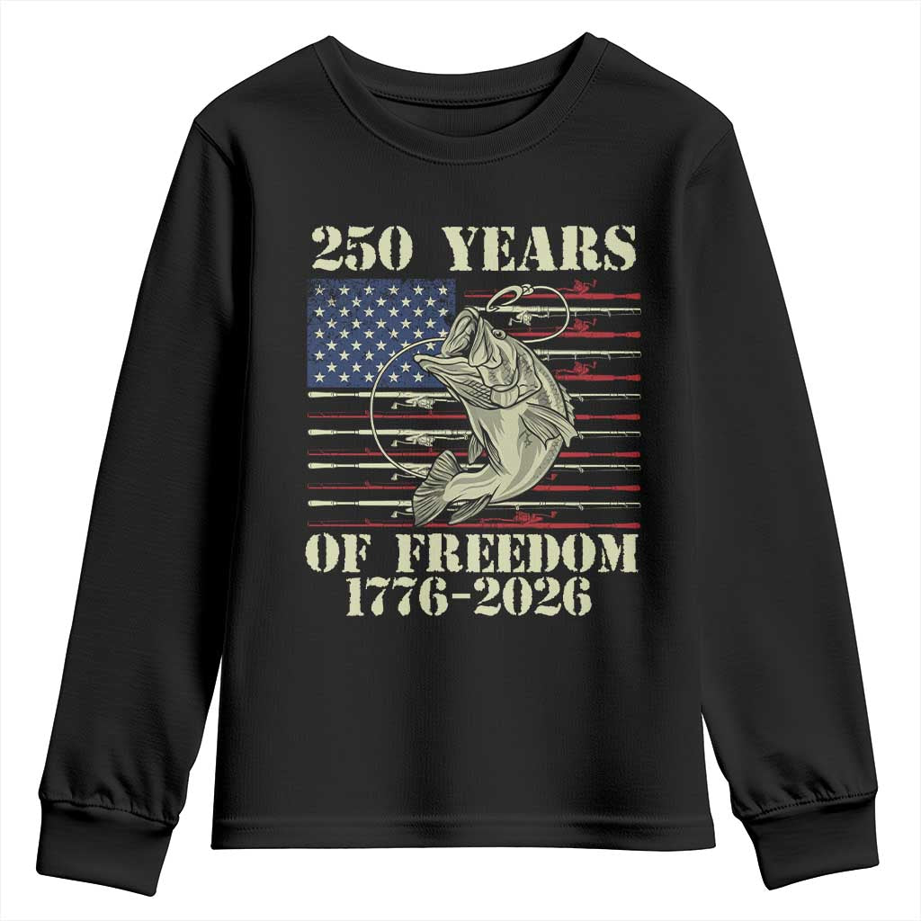 250th Anniversary USA Bass Fishing American Flag Youth Sweatshirt TS14 Black Print Your Wear