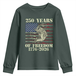 250th Anniversary USA Bass Fishing American Flag Youth Sweatshirt TS14 Dark Forest Green Print Your Wear