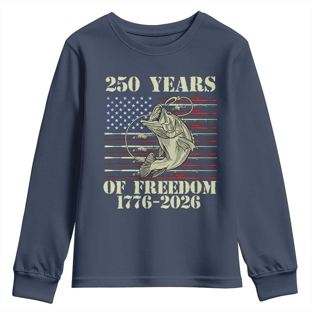 250th Anniversary USA Bass Fishing American Flag Youth Sweatshirt TS14 Navy Print Your Wear