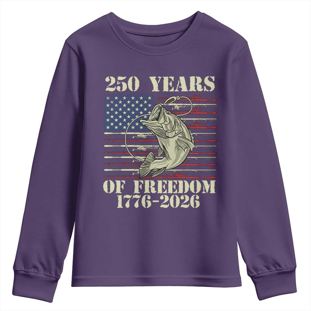 250th Anniversary USA Bass Fishing American Flag Youth Sweatshirt TS14 Purple Print Your Wear