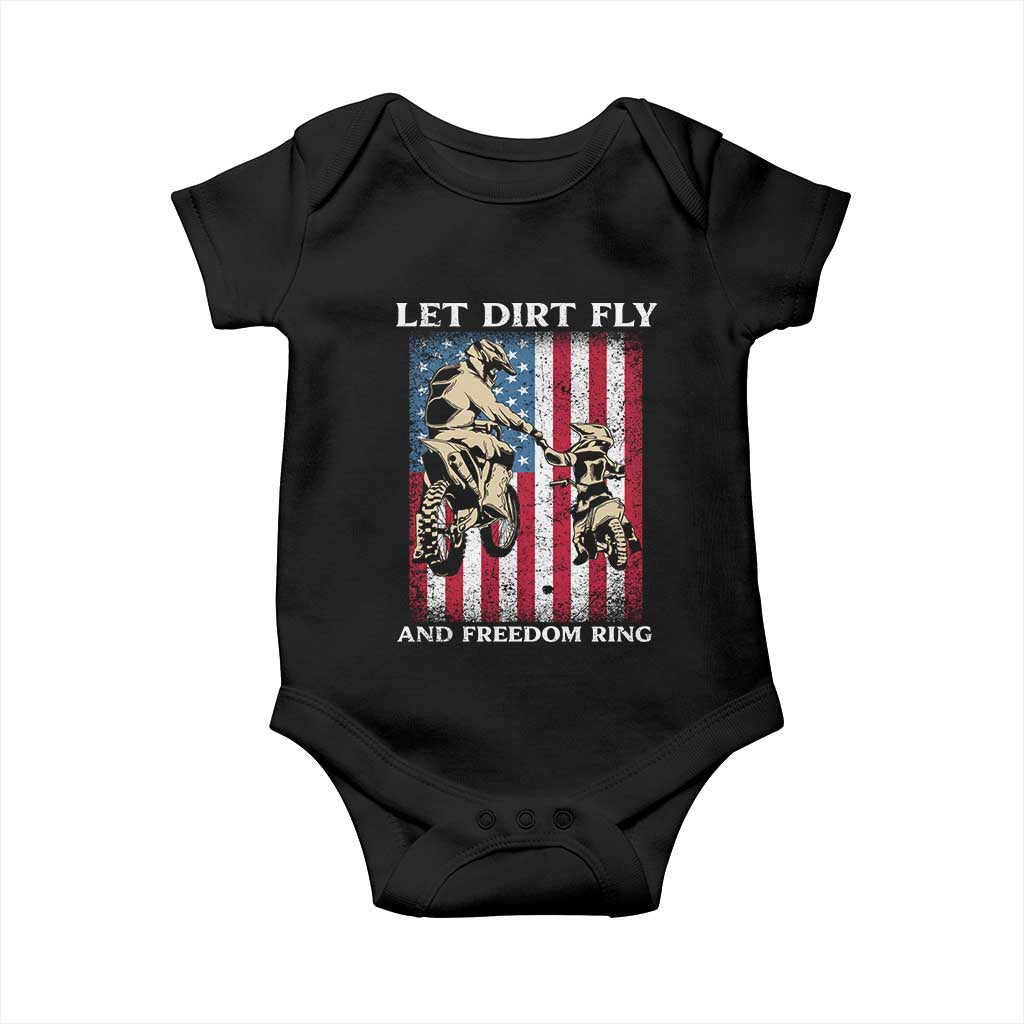Let Dirt Fly And Freedom Ring Baby Onesie 4th of July Dirt Bike American Flag TS14 Black Print Your Wear