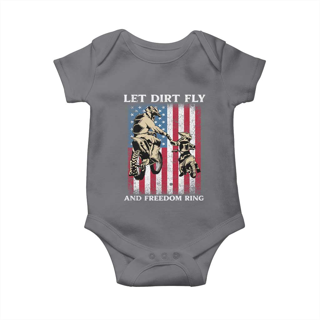 Let Dirt Fly And Freedom Ring Baby Onesie 4th of July Dirt Bike American Flag TS14 Charcoal Print Your Wear