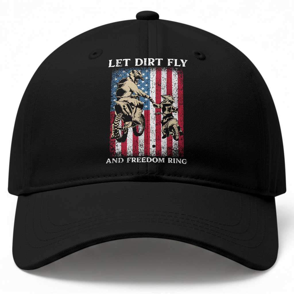 Let Dirt Fly And Freedom Ring Baseball Cap 4th of July Dirt Bike American Flag TS14 Print Your Wear