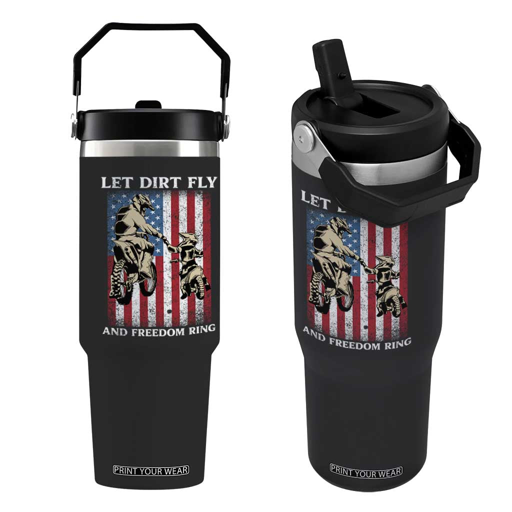 Let Dirt Fly And Freedom Ring Flip Straw Tumbler 4th of July Dirt Bike American Flag TS14 One Size: 30 oz Black Print Your Wear