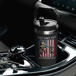 Let Dirt Fly And Freedom Ring Flip Straw Tumbler 4th of July Dirt Bike American Flag TS14 Print Your Wear