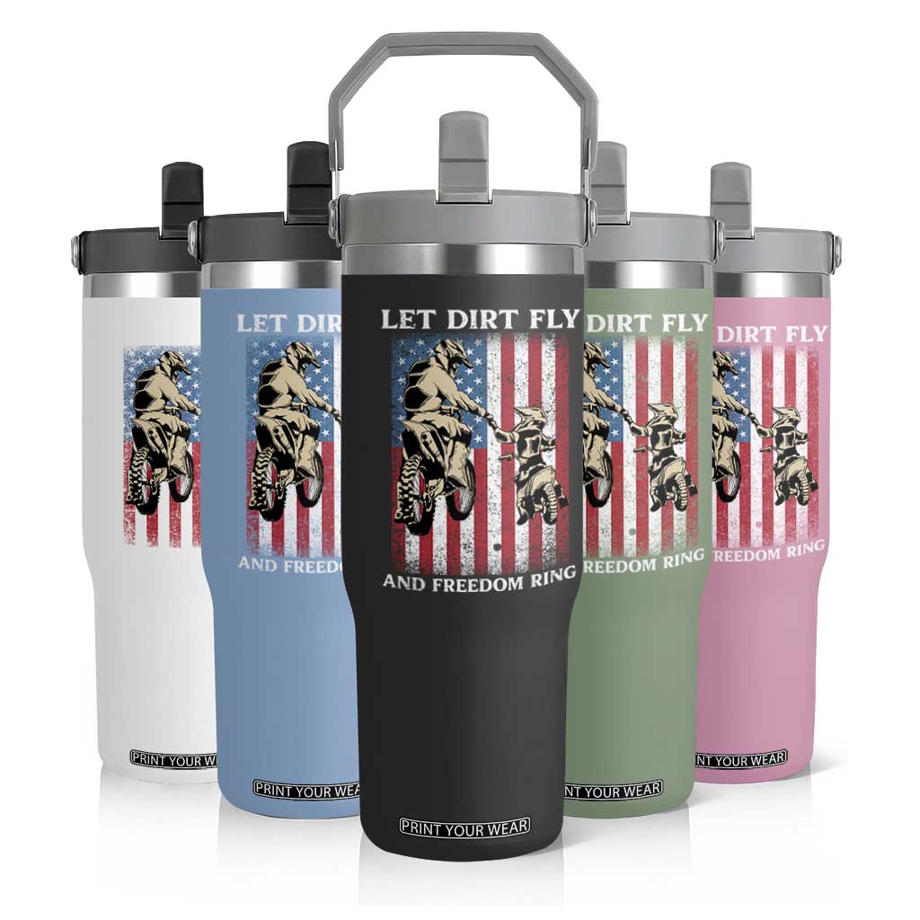 Let Dirt Fly And Freedom Ring Flip Straw Tumbler 4th of July Dirt Bike American Flag TS14 Print Your Wear