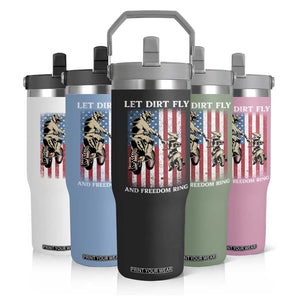 Let Dirt Fly And Freedom Ring Flip Straw Tumbler 4th of July Dirt Bike American Flag TS14 Print Your Wear
