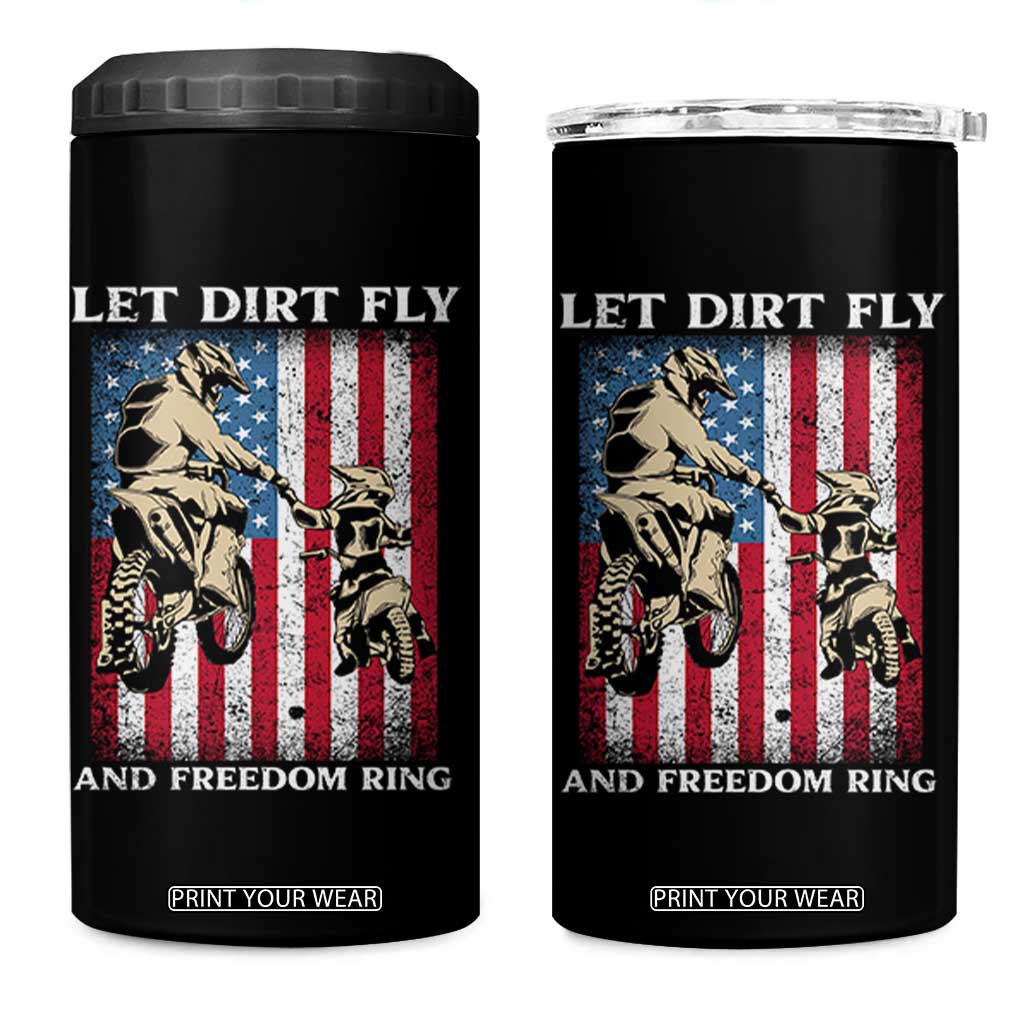 Let Dirt Fly And Freedom Ring 4 in 1 Can Cooler Tumbler 4th of July Dirt Bike American Flag TS14 One Size: 16 oz Black Print Your Wear