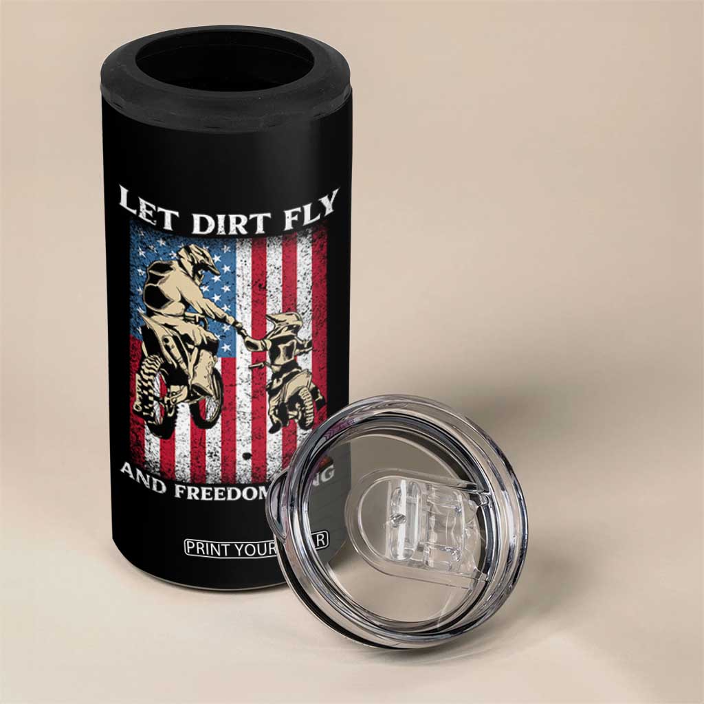 Let Dirt Fly And Freedom Ring 4 in 1 Can Cooler Tumbler 4th of July Dirt Bike American Flag TS14 Print Your Wear