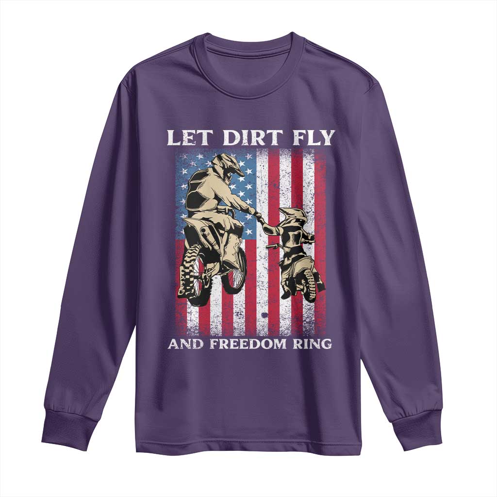 Let Dirt Fly And Freedom Ring Long Sleeve Shirt 4th of July Dirt Bike American Flag TS14 Purple Print Your Wear