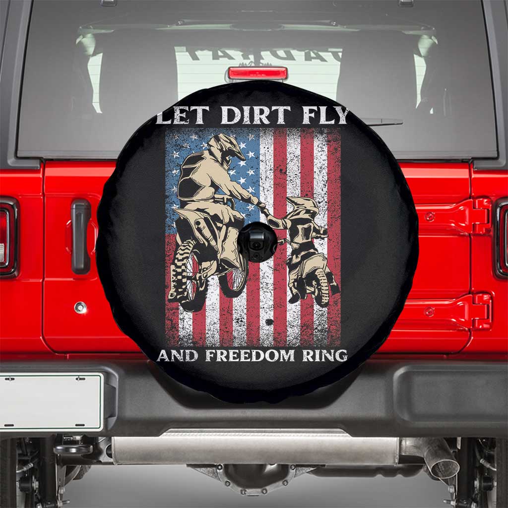 Let Dirt Fly And Freedom Ring Spare Tire Cover 4th of July Dirt Bike American Flag TS14 Black Print Your Wear