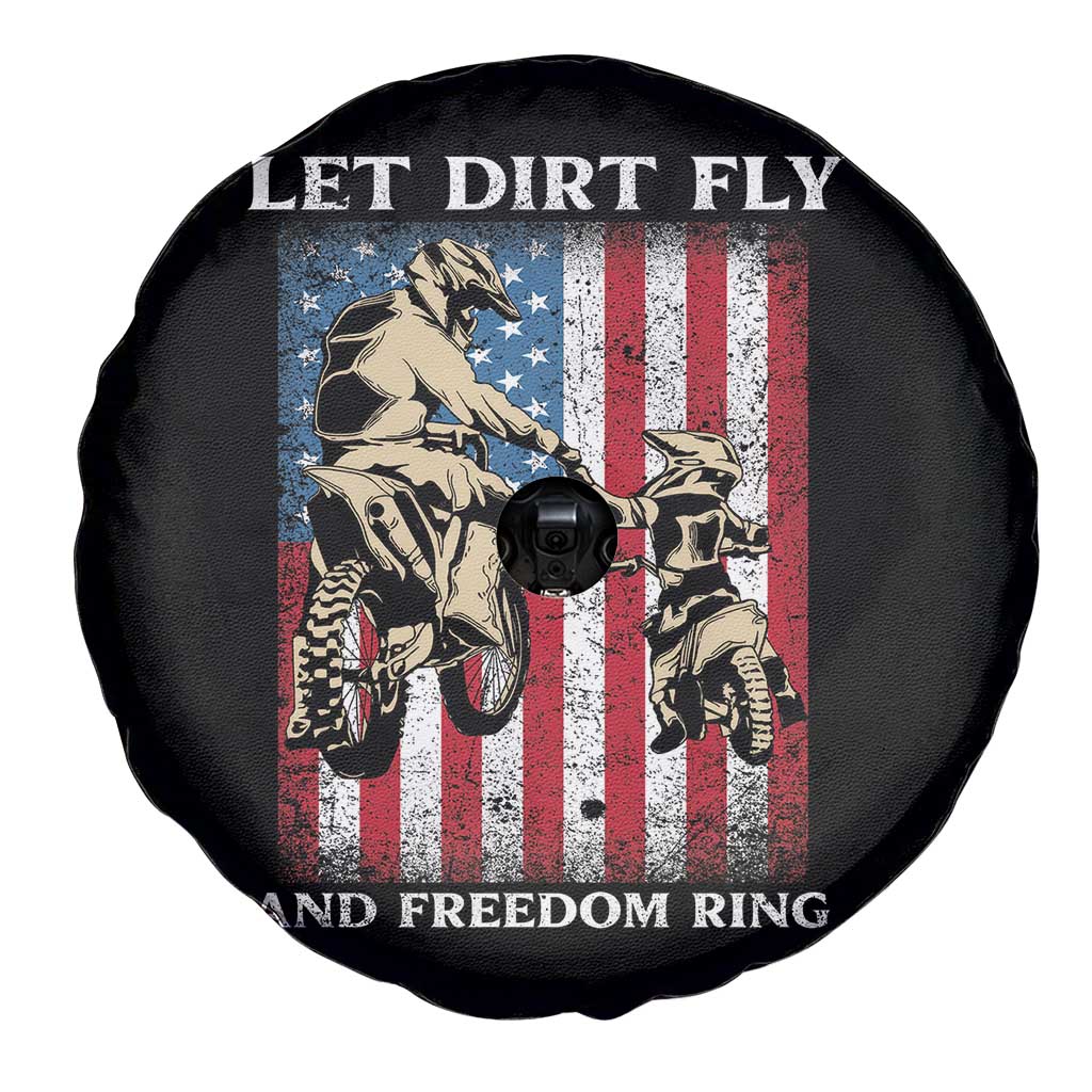 Let Dirt Fly And Freedom Ring Spare Tire Cover 4th of July Dirt Bike American Flag TS14 Print Your Wear
