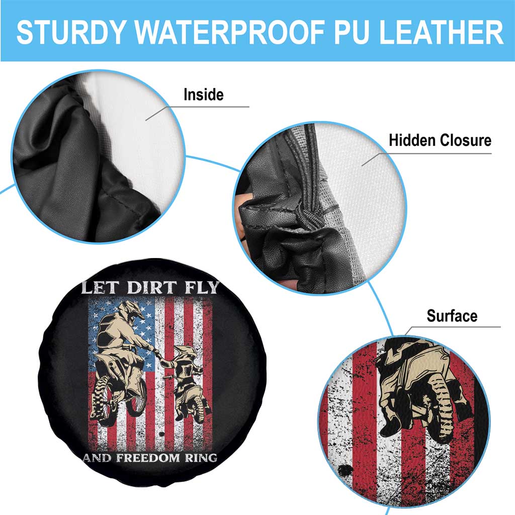 Let Dirt Fly And Freedom Ring Spare Tire Cover 4th of July Dirt Bike American Flag TS14 Print Your Wear
