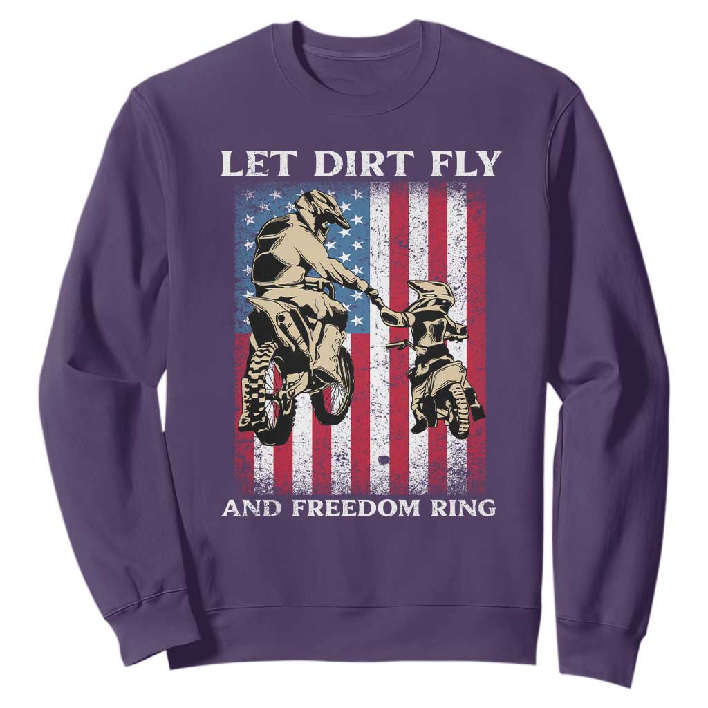 Let Dirt Fly And Freedom Ring Sweatshirt 4th of July Dirt Bike American Flag TS14 Purple Print Your Wear