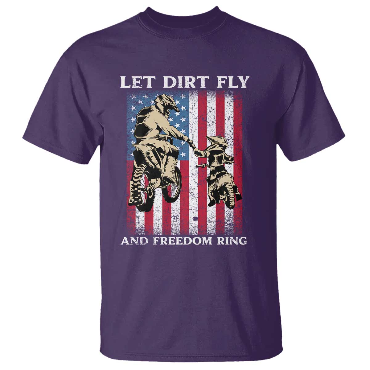 Let Dirt Fly And Freedom Ring T Shirt 4th of July Dirt Bike American Flag TS14 Purple Print Your Wear